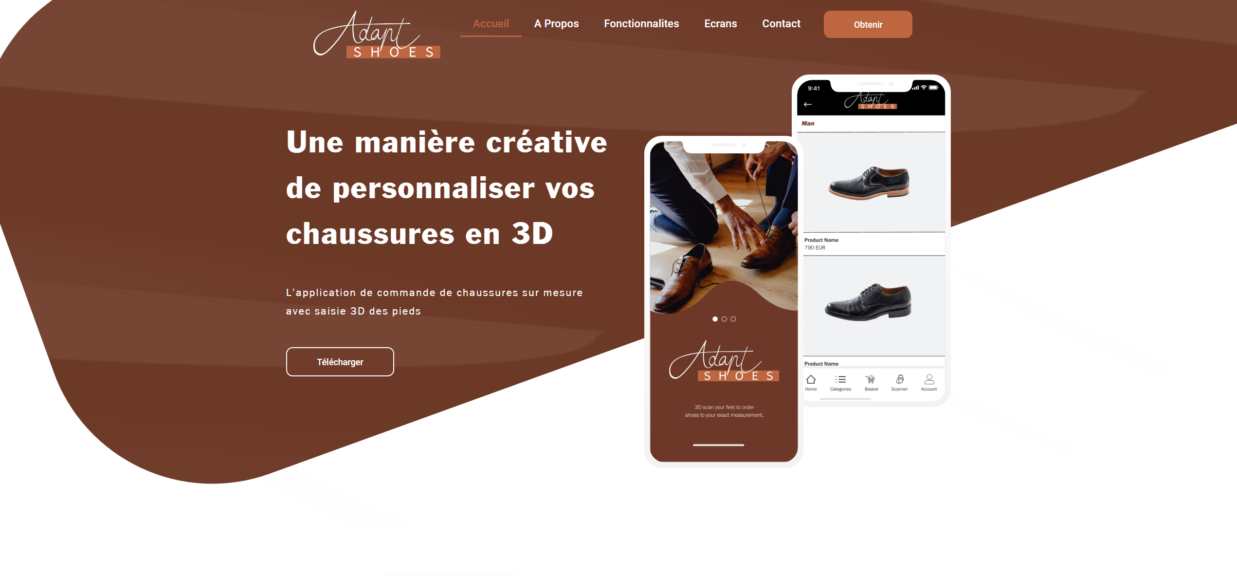 Image montrant la landing page de la société Adapt Shoes