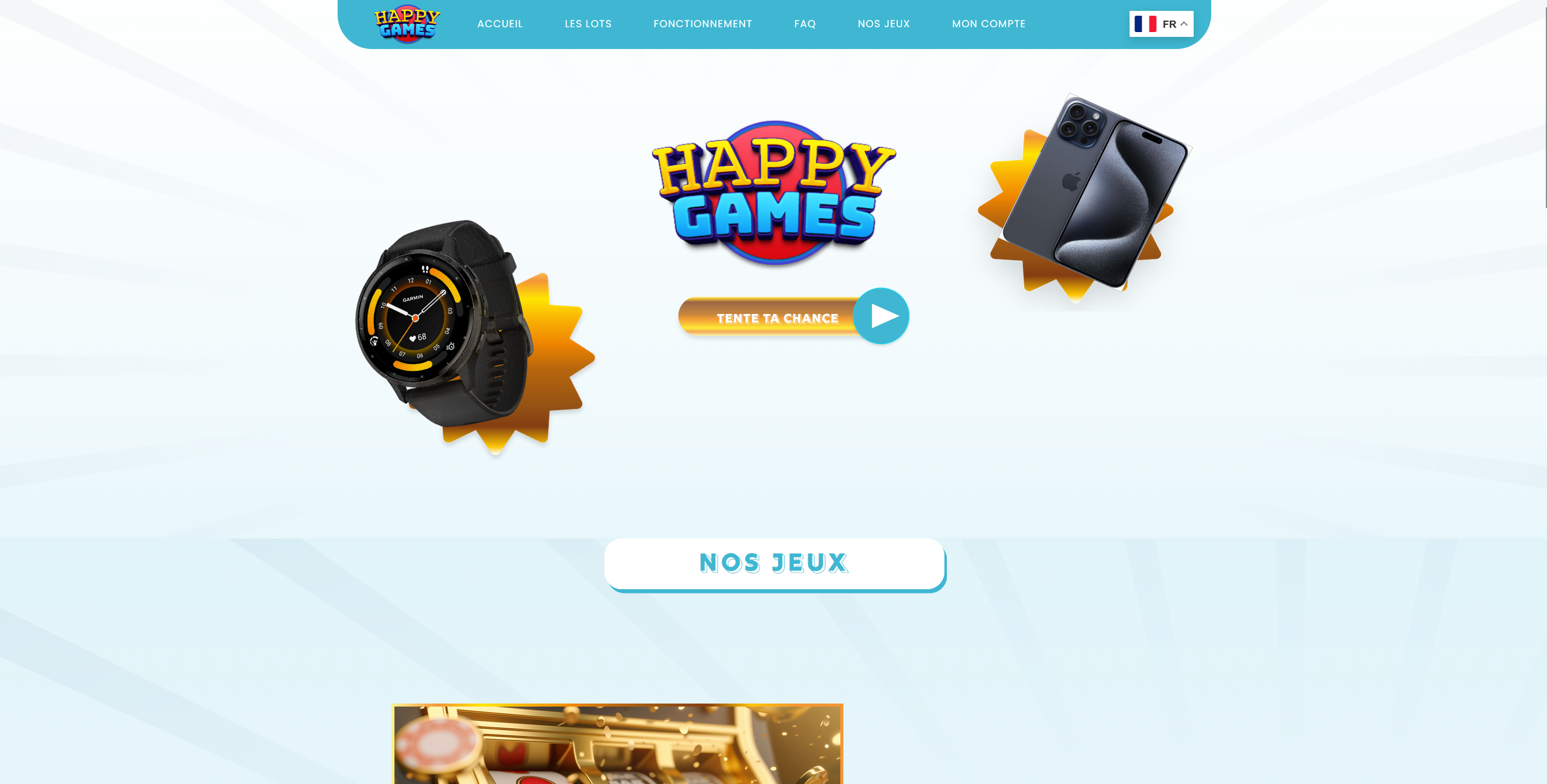 Page d'accueil du site internet HAPPY GAMES