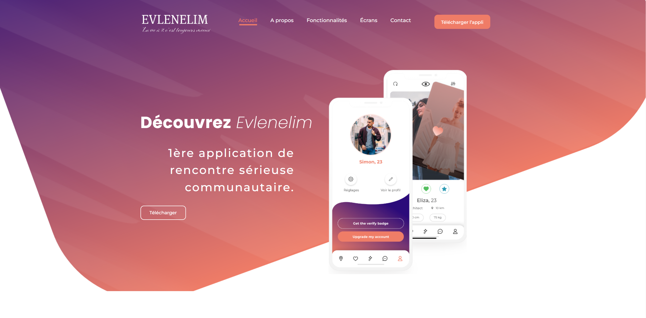 Image montrant la landing page de la société Evlenelim